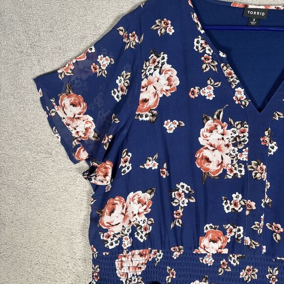 Torrid‎ Dress Women’s Plus Size 3X Blue Floral Mini Navy Blue Roses Garden Party - Picture 9 of 16
